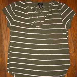White and Green Striped T-Shirt